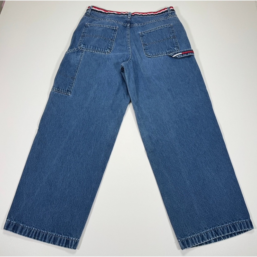 Vintage Tommy Hilfiger Womens 12 Blue Carpenter Jeans 32x29 Baggy Y2K Flag Loop